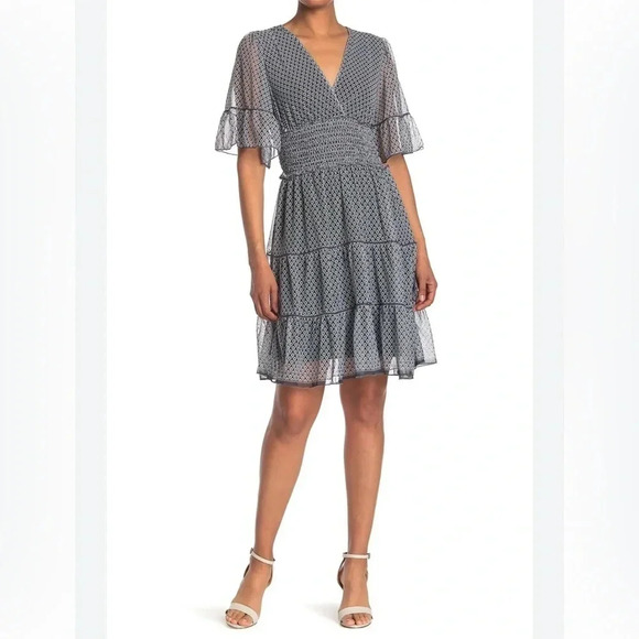 Max Studio V-Neck Flutter Sleeve Dress